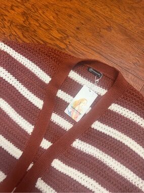 Striped Rust and Cream Open Cardigan Sweater